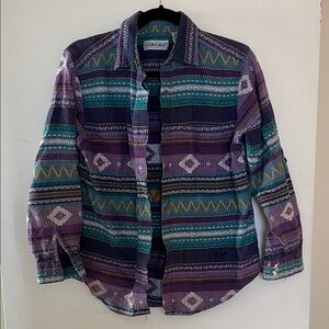 Cabin Creek Purple Teal Patterned Button-Down Shirt